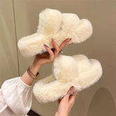Winter Flauschige Hausschuhe Frauen 2024 Neue Haus Home Fell Hausschuhe Für Frauen Flache Plattform Gemütliche Fuzzy Indoor Schuhe Koreanische Rutschen